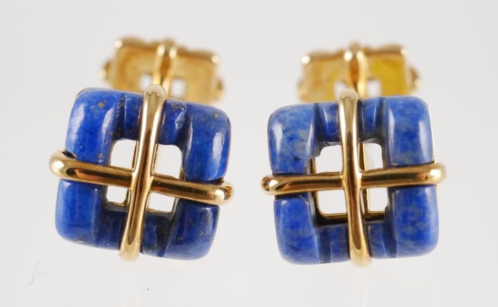 PAIR TIFFANY & CO 18K GOLD LAPIS
