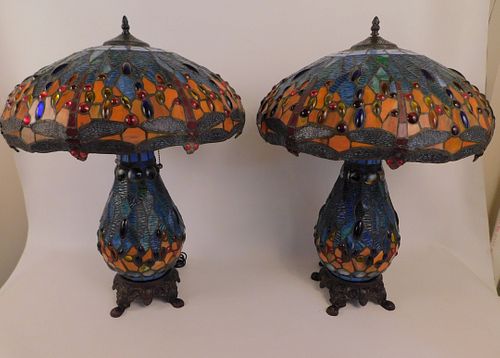 PAIR TIFFANY STYLE LEADED LAMPSPair