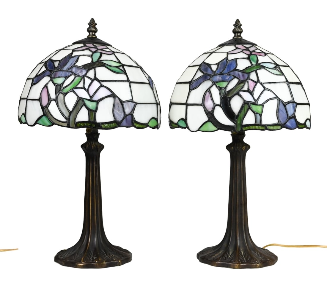 PAIR TIFFANY STYLE STAINED GLASS