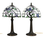 PAIR TIFFANY STYLE STAINED GLA