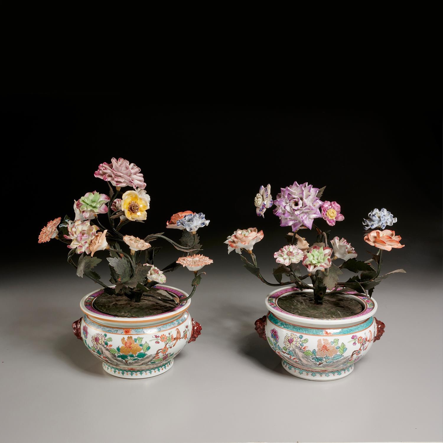 PAIR TOLE AND PORCELAIN MENNECY