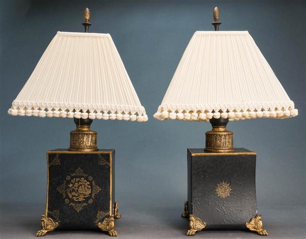 PAIR TOLE CHINOISERIE DECORATED