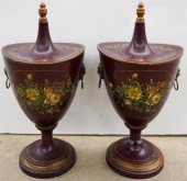 PAIR TOLE DECORATED MANTLE URN