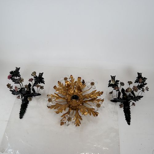 PAIR TOLE SCONCES AND GILT TOLE