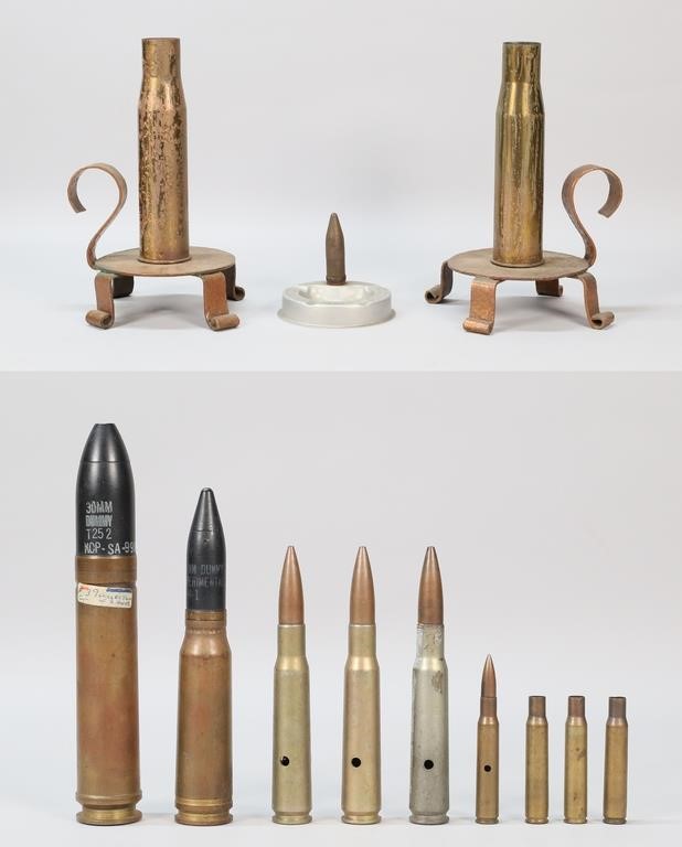 PAIR TRENCH ART CANDLESTICKS &