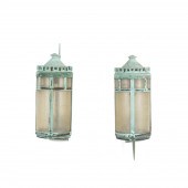 PAIR TUDOR REVIVAL BRONZE LANT