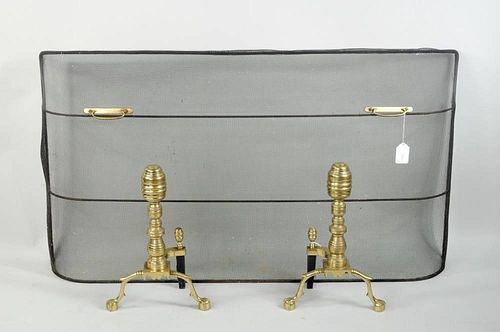 PAIR TURNED BRASS ANDIRONS