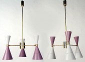 PAIR TWO-TONE 3 ARM CHANDELIER