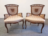 PAIR UNIQUE CARVED WOOD & CANE