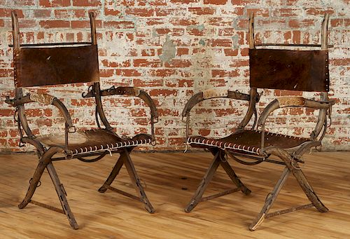 PAIR UNUSUAL RUSTIC WOOD IRON