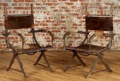 PAIR UNUSUAL RUSTIC WOOD IRON