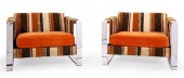 PAIR UPHOLSTERED CHROME CHAIRS