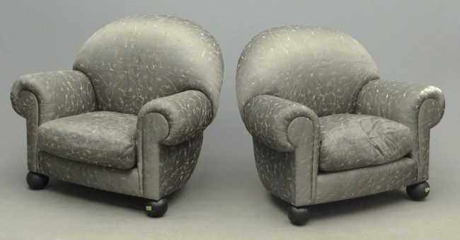 Pair upholstered designer ball foot