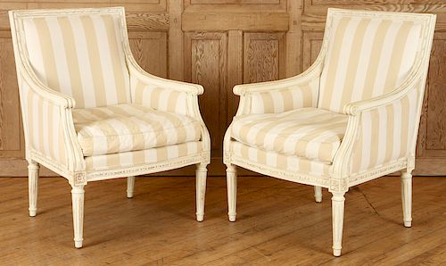 PAIR UPHOLSTERED LOUIS XVI STYLE