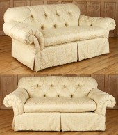 PAIR UPHOLSTERED TUFTED SOFAS