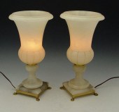 PAIR URN SHAPED ALABASTER TABL