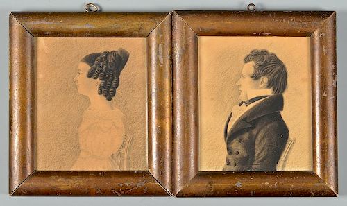 PAIR VA CHARCOAL PROFILE PORTRAITS,