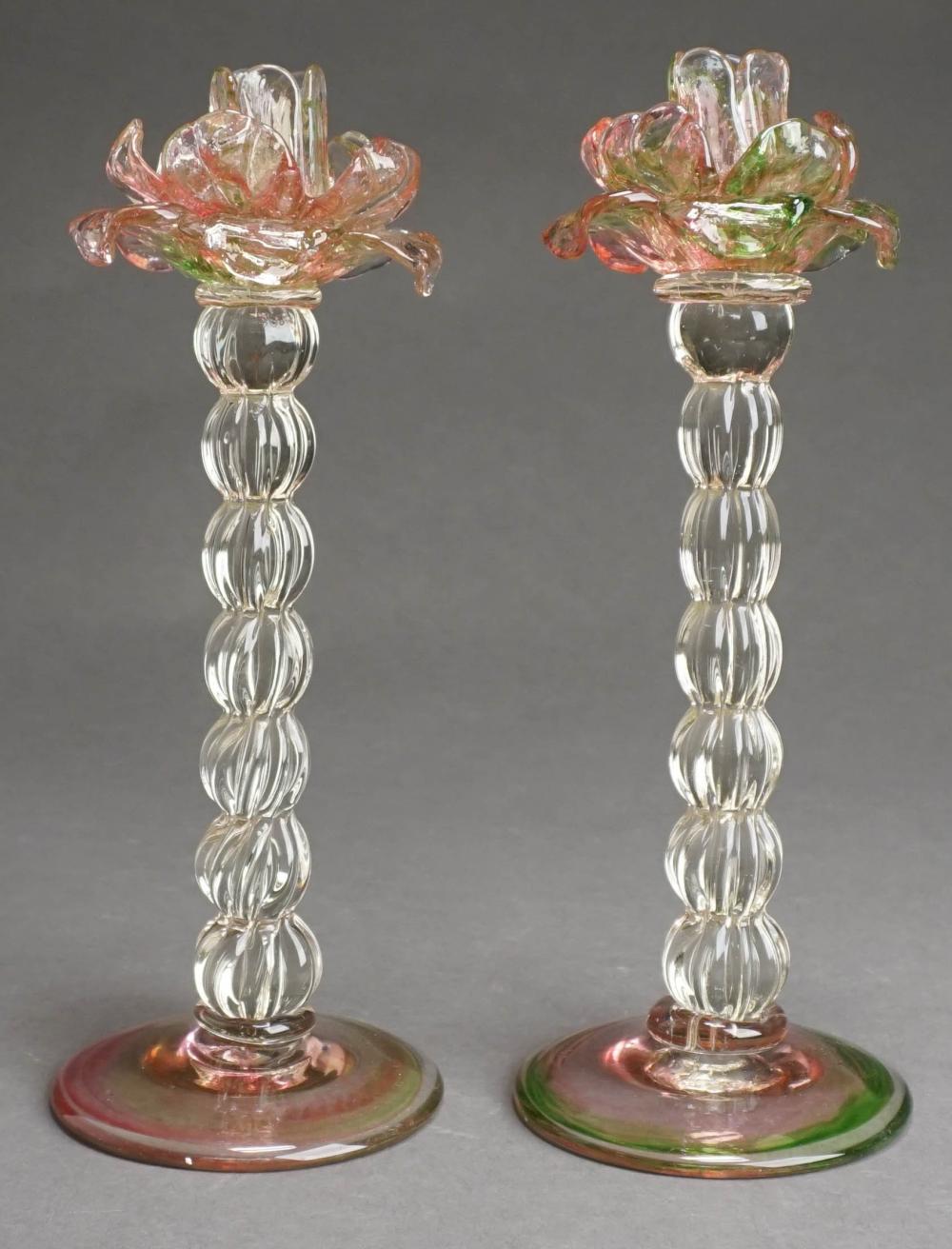 PAIR VENETIAN FLORIFORM GLASS