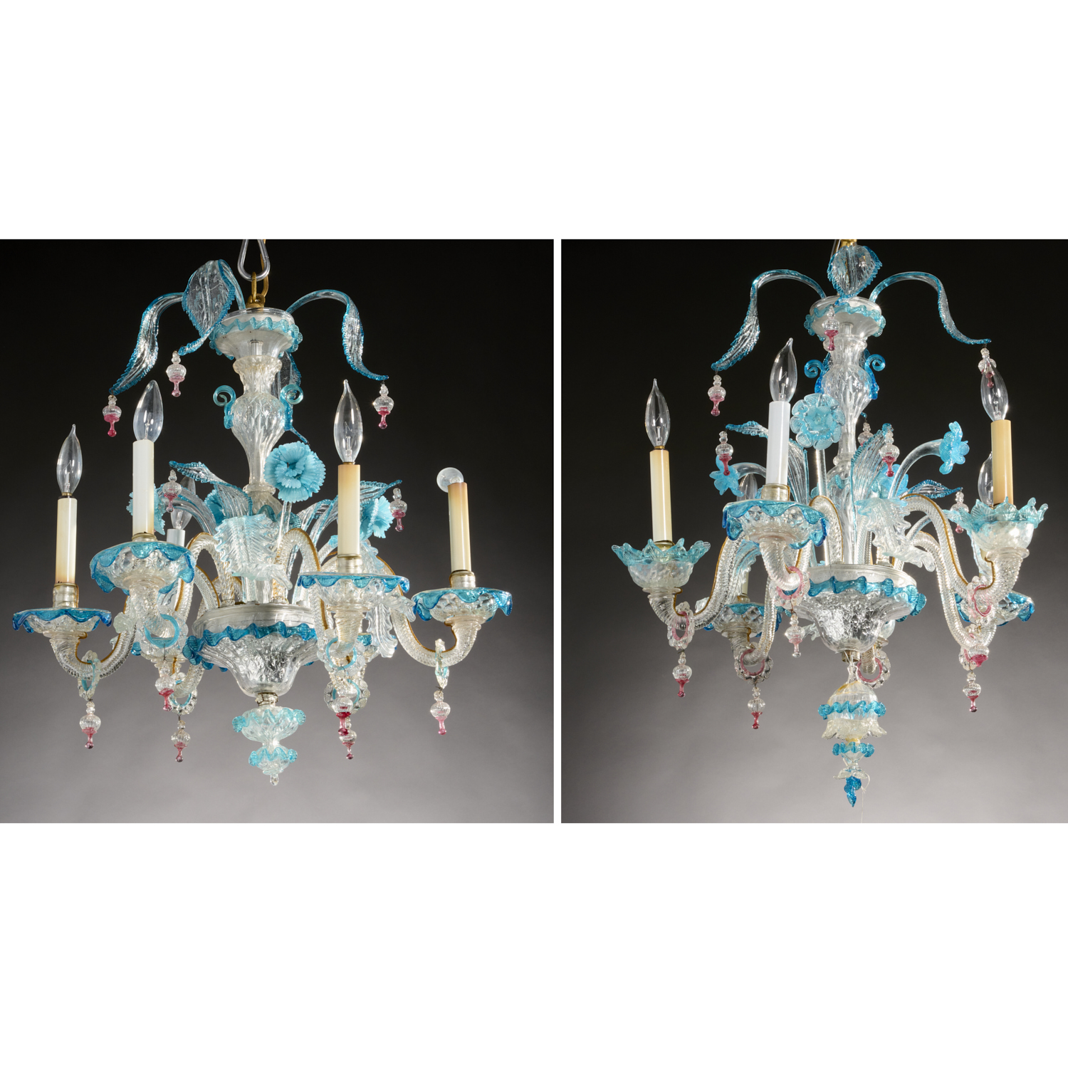 PAIR VENETIAN GLASS 6-LIGHT