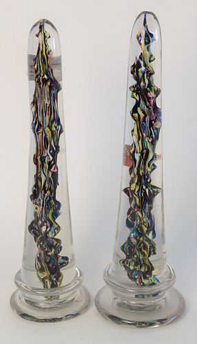 PAIR VENETIAN GLASS OBELISKS,