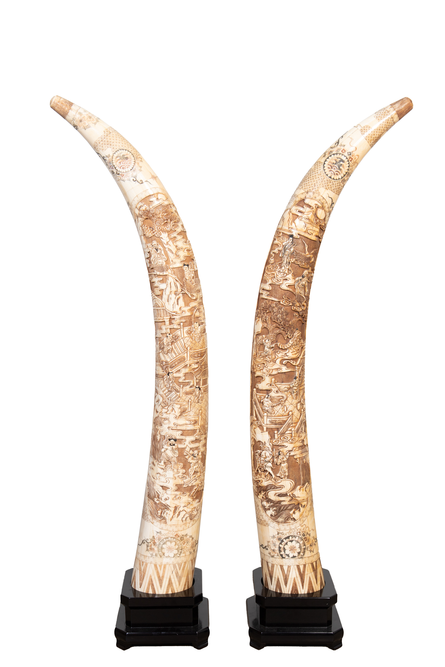 PAIR, VERY LARGE BONE VENEERED