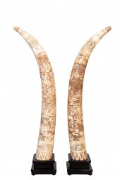 PAIR, VERY LARGE BONE VENEERED