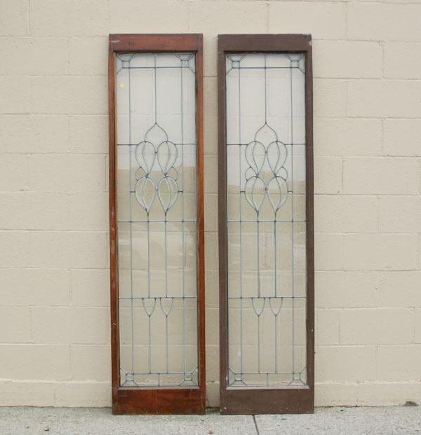 Pair Victorian beveled leaded glass