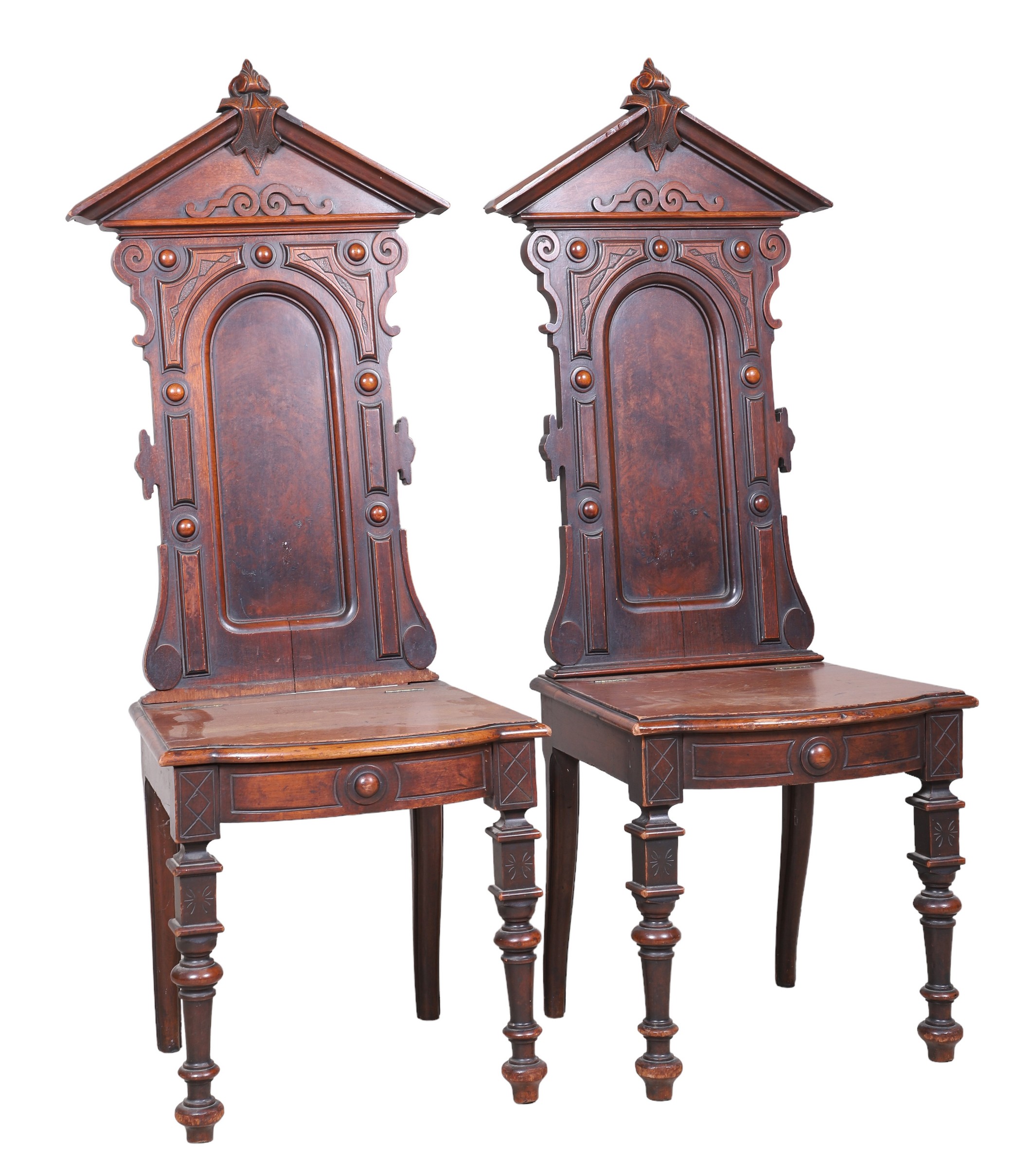 Pair Victorian carved walnut Gothic