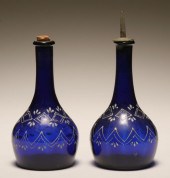 Pair Victorian cobalt glass ba