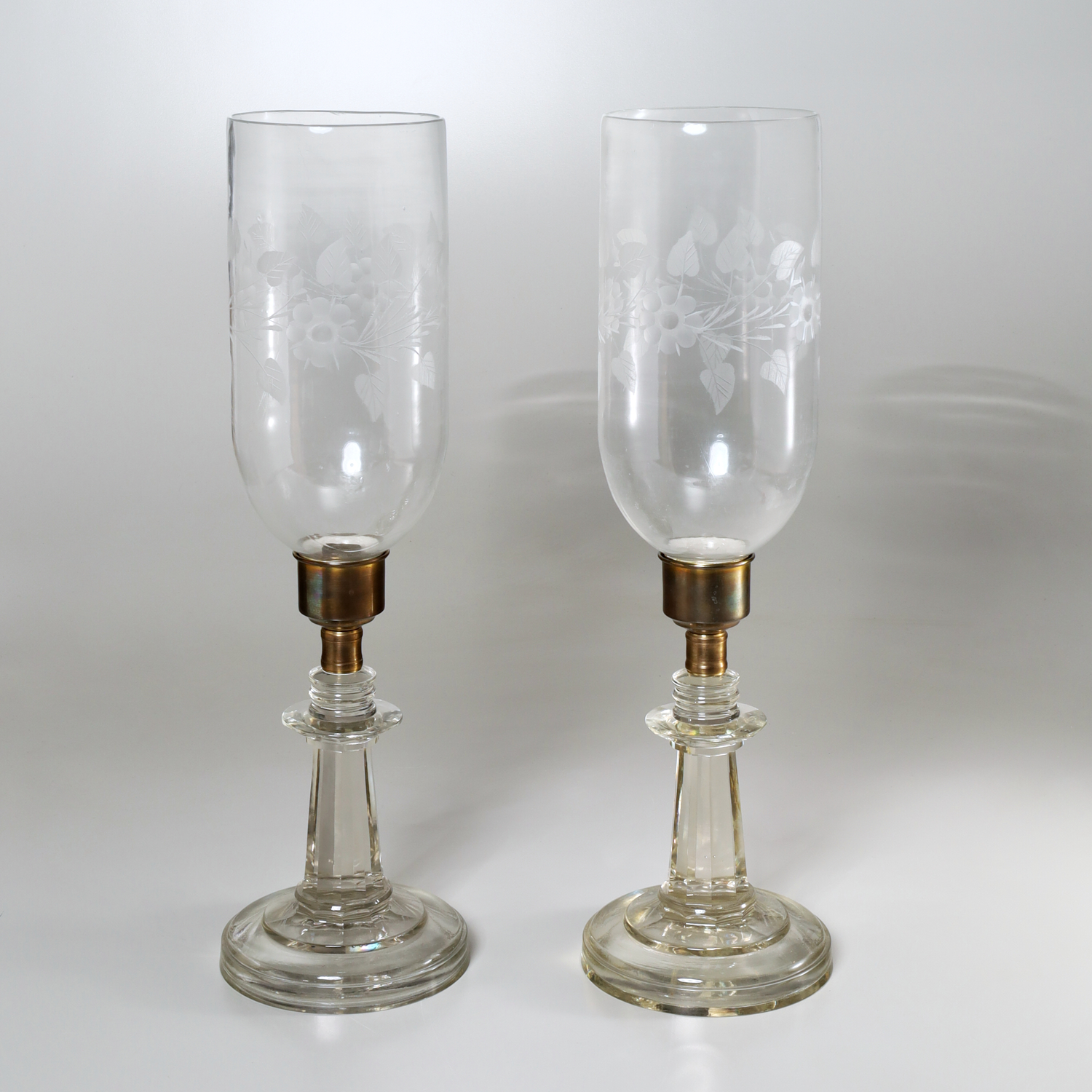 PAIR VICTORIAN CUT, ETCHED GLASS
