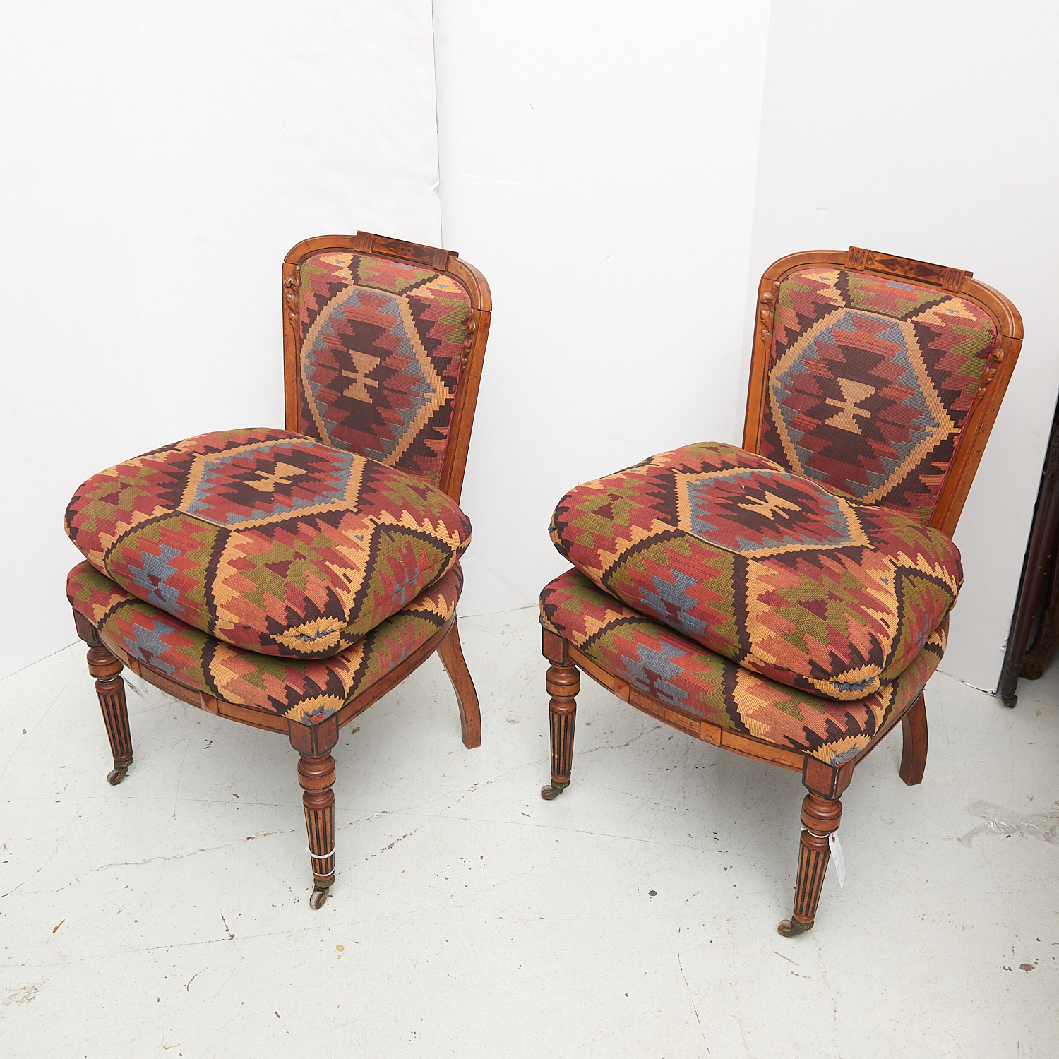 PAIR VICTORIAN EASTLAKE UPHOLSTERED