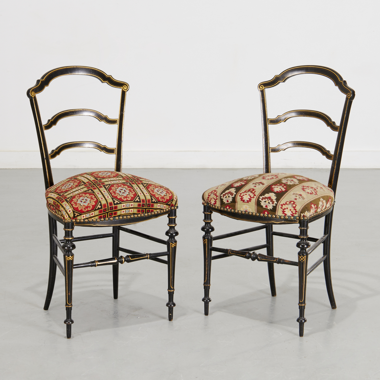 PAIR VICTORIAN EBONIZED AND GILT