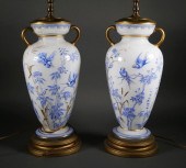 PAIR VICTORIAN GLASS HANDPAINT
