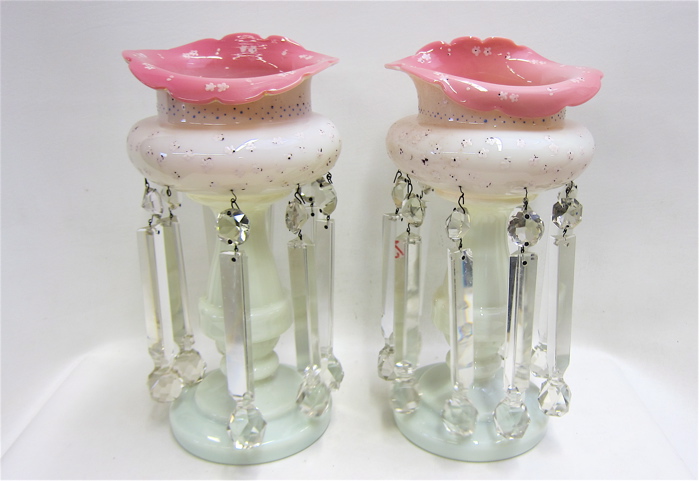 PAIR VICTORIAN GLASS LUSTRES hand