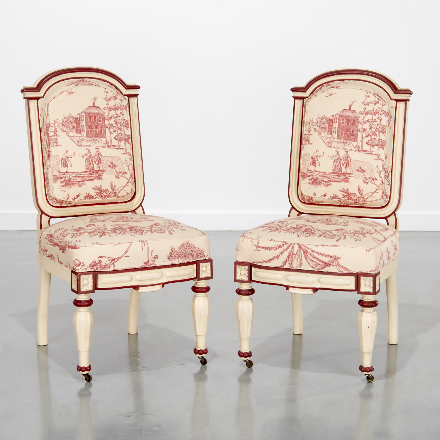 PAIR VICTORIAN PAINT DECORATED SIDE