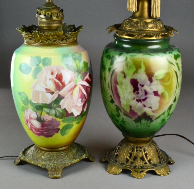 Pair Victorian Porcelain & Brass