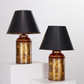 PAIR VICTORIAN RED TOLE TEA CA