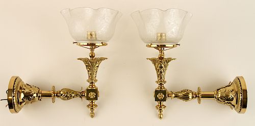 PAIR VICTORIAN STYLE BRASS ONE