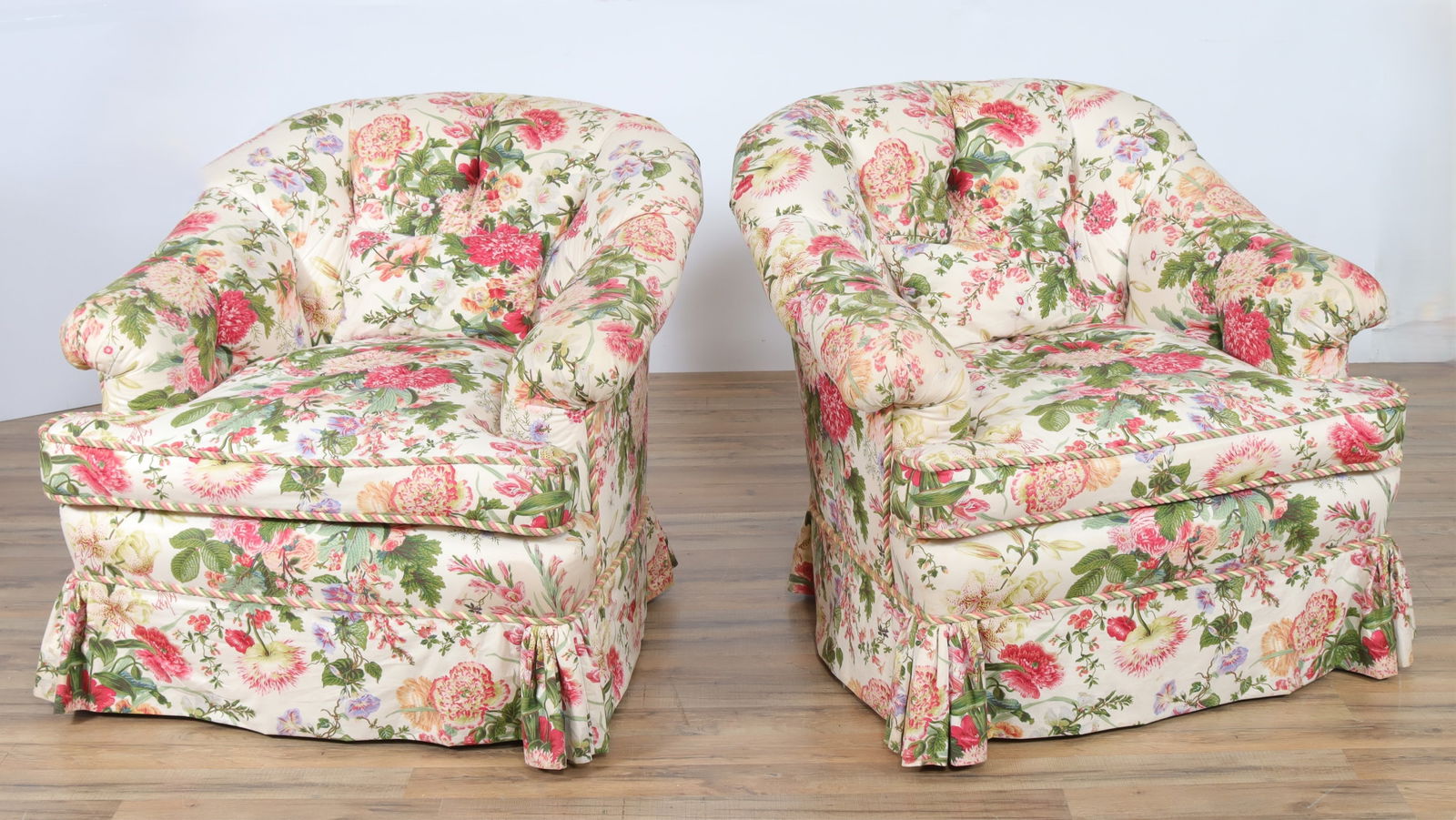 PAIR VICTORIAN STYLE UPHOLSTERED