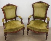 PAIR VICTORIAN WALNUT UPHOLSTE