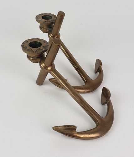 PAIR VINTAGE BRASS ANCHOR STAR