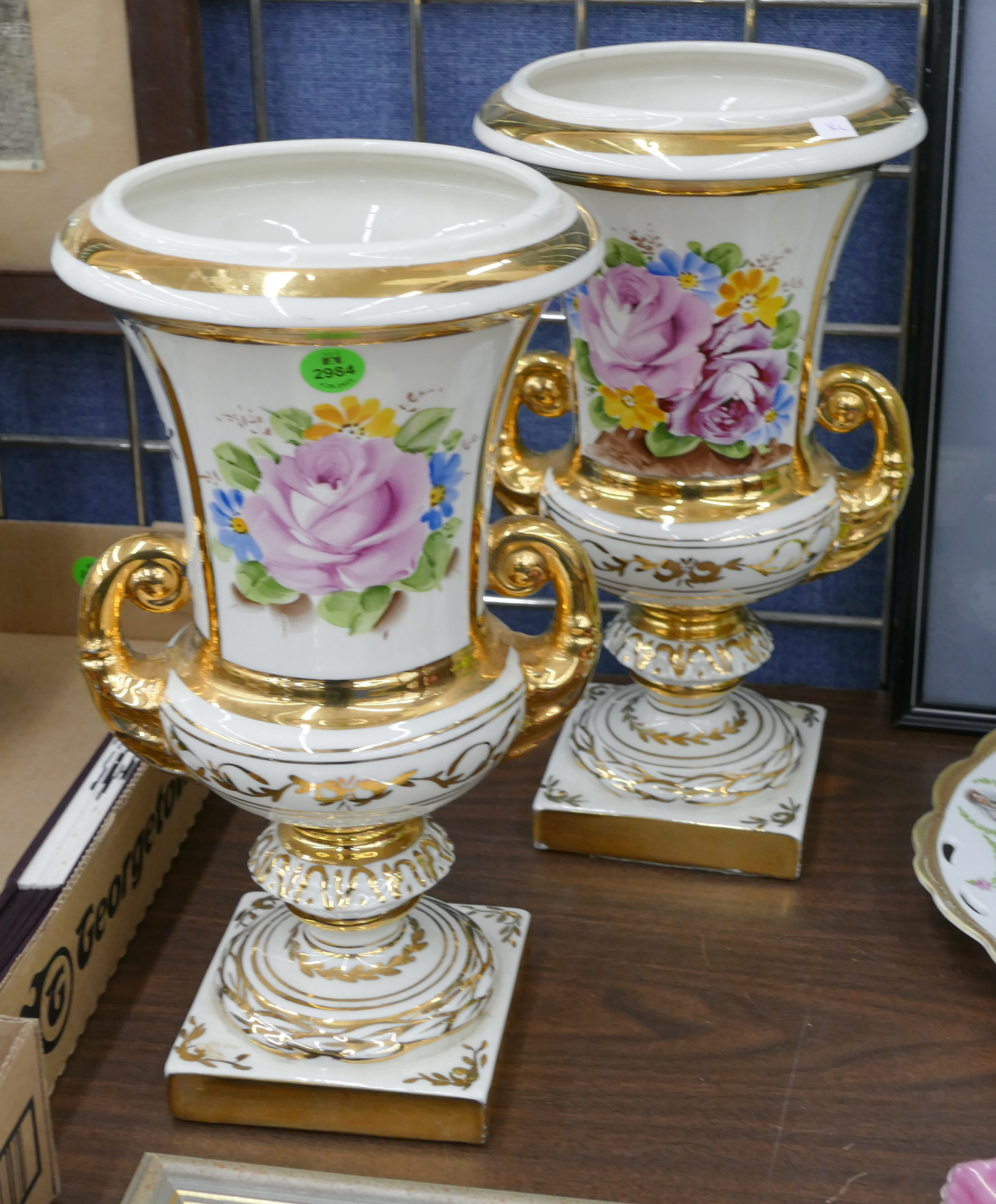 Pair Vintage Gilt Floral Painted