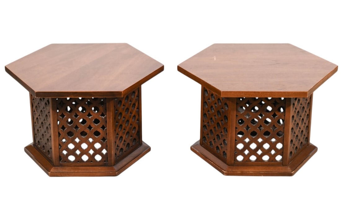 PAIR VINTAGE HEXAGONAL WALNUT