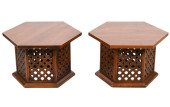 PAIR VINTAGE HEXAGONAL WALNUT