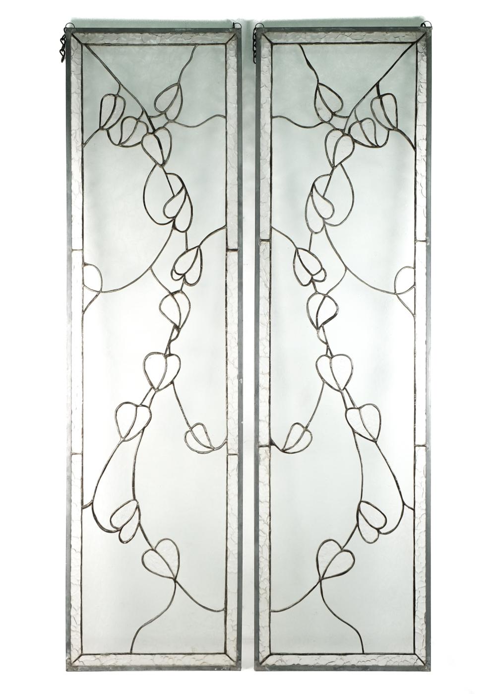 PAIR, VINTAGE LEADED GLASS IVY GLUE
