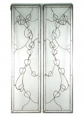 PAIR, VINTAGE LEADED GLASS IVY