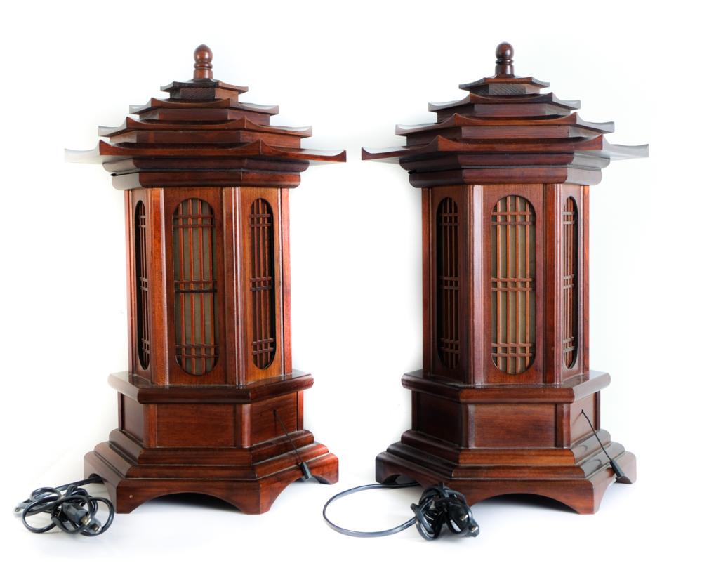 PAIR, VINTAGE PAGODA FORM WOOD