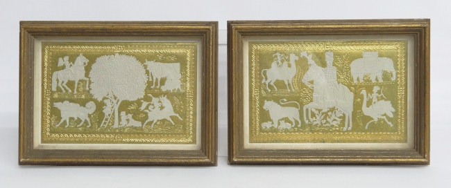 Pair vintage pressed paper prints