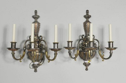 PAIR VINTAGE SILVER PLATE, BRASS