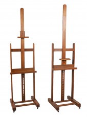 Pair walnut adjustable easels,